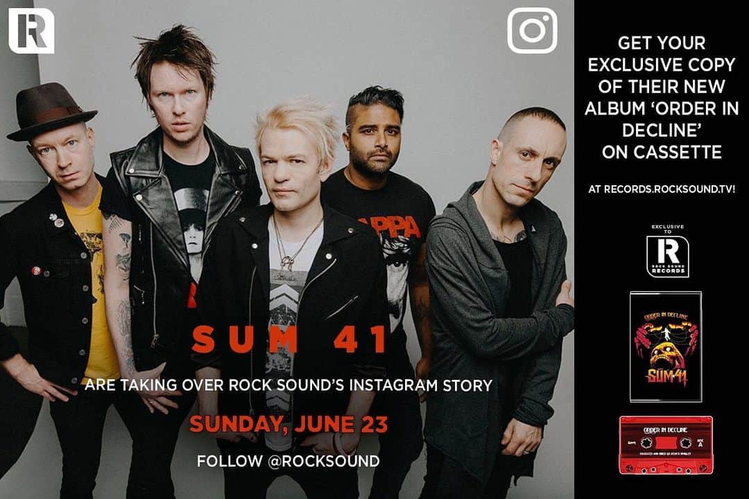 Rock Soundさんのインスタグラム写真 - (Rock SoundInstagram)「Tomorrow! All day! Join Sum 41 as they take over the Rock Sound Instagram from day one of their UK tour! You can also pick up their new album ‘Order In Decline’ on cassette exclusively from RECORDS.ROCKSOUND.TV」6月23日 7時01分 - rocksound