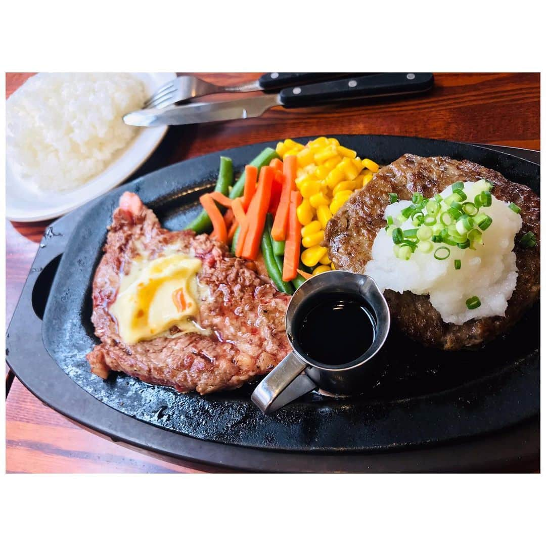 有明ゆなさんのインスタグラム写真 - (有明ゆなInstagram)「ステーキ&ハンバーグのハーフ！ めっちゃ美味しい(*≧∀≦*) . . . . #lunch #ランチ #らんち #ハンバーグ #ステーキ #コーン #はんばーぐ #すてーき」6月23日 14時00分 - ariake_yuna