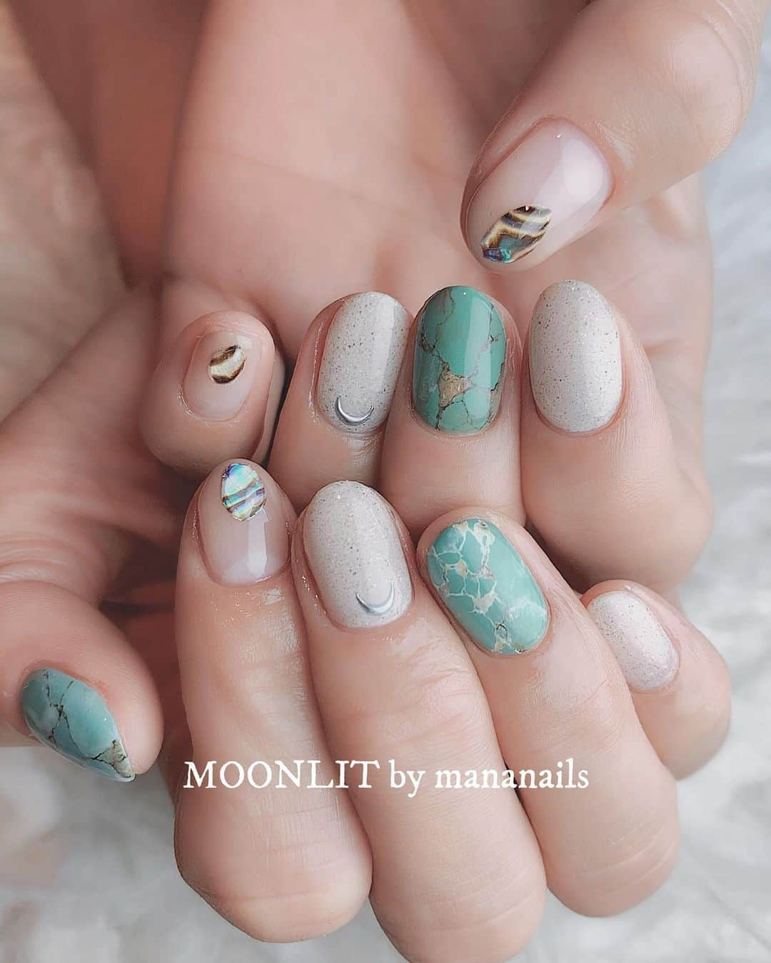 mananailsさんのインスタグラム写真 - (mananailsInstagram)「turquoise🌏 ㅤ ☾オフ込み120min」6月23日 19時53分 - mananails