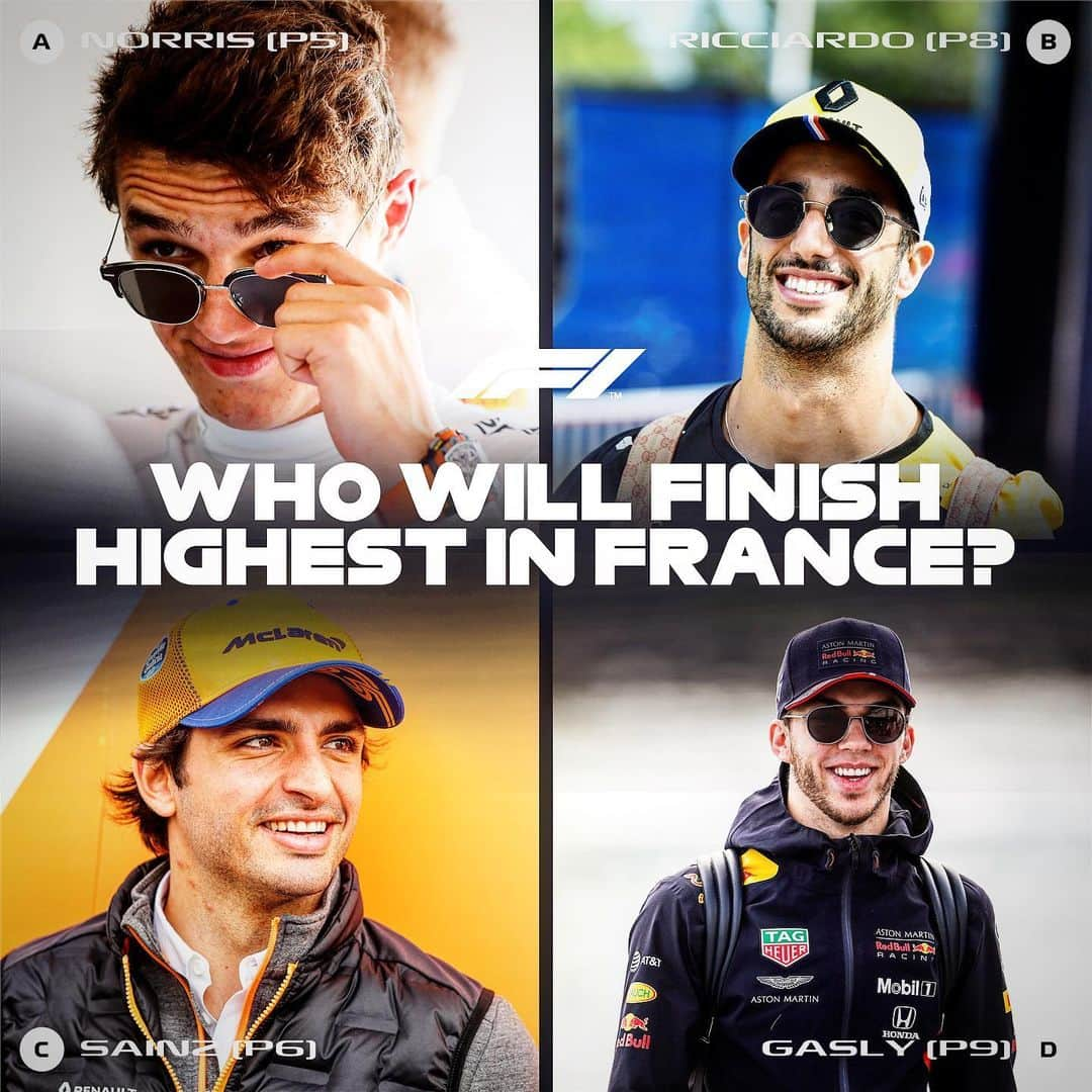 F1さんのインスタグラム写真 - (F1Instagram)「Who’ll come out on top between these four in France? You can only pick one... 🔠🤔⬇️🇫🇷 .  #F1 #Formula1 #FrenchGP #France #Norris #Gasly #Ricciardo #Sainz @landonorris @danielricciardo @pierregasly @carlossainz55 #Vote」6月23日 21時09分 - f1