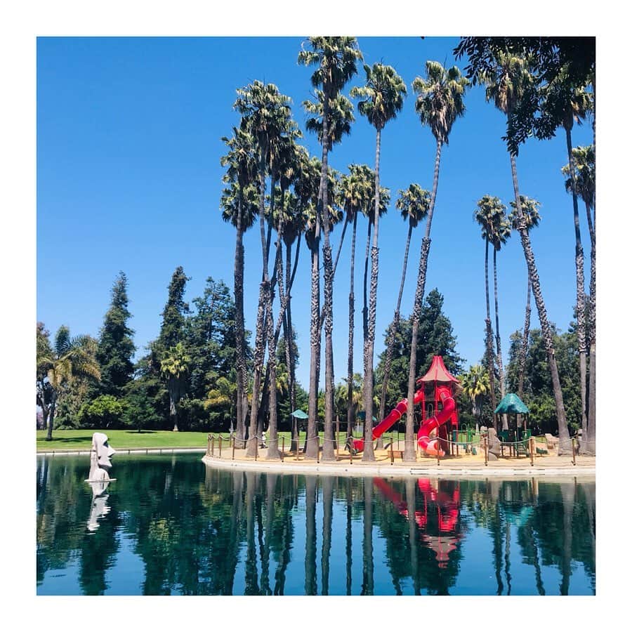 のインスタグラム：「#アメリカ生活子育て編 Las Palmas Park . サニーベールにあるラス・パルマスパーク。背の高いヤシとモアイ像が面白くていい雰囲気😆✨ ピクニックできる広々とした芝生あり、囲いのある幼児用のプレイグラウンドあり、木陰も多くて！、とてもよかった✨ 一歳半すぎると、みんなで同じように遊べるようになってきて、子供同士の絡みも出てきて、かわいい・たのしい・親楽チン😙 . . #1y10m #22months #1歳10ヶ月 #laspalmaspark #ラスパルマス公園 . #海外生活 #海外子育て #海外出産 #アメリカ生活 #アメリカ子育て #アメリカ出産 #americalife #Californialife」