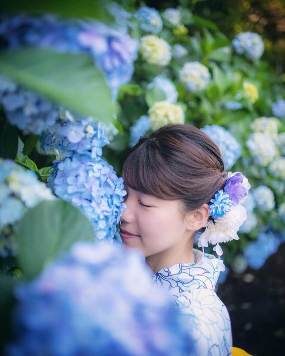 丸山裕理さんのインスタグラム写真 - (丸山裕理Instagram)「. 浴衣とあじさい . It's currently hydrangea season in Japan.  A Hydrangea is a symbol of the rainy season and called "Ajisai" (#あじさい ) in Japanese. How are you my friends. Wish you always fine. .」6月24日 21時56分 - yuri_maruyama1213