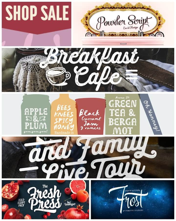 myfontsさんのインスタグラム写真 - (myfontsInstagram)「There are over 140 font families on sale during this week - showcased here are two of the participating foundries -  @EstudioCalderon - typefaces for 50% OFF  Sussan Melts Script Melts Script Rough  @Fenotype - typefaces up to 75% OFF  Fresh Press Kitchen Powder Script Bonbon  Frost  Fragola Bluebell  Skipper Barracuda Script  Catsy Peaches and Cream Larry  Typefaces that don't break the bank - get them today!  See link to the sale in the bio for the entire list of ON SALE ITEMS!」6月25日 1時21分 - myfonts