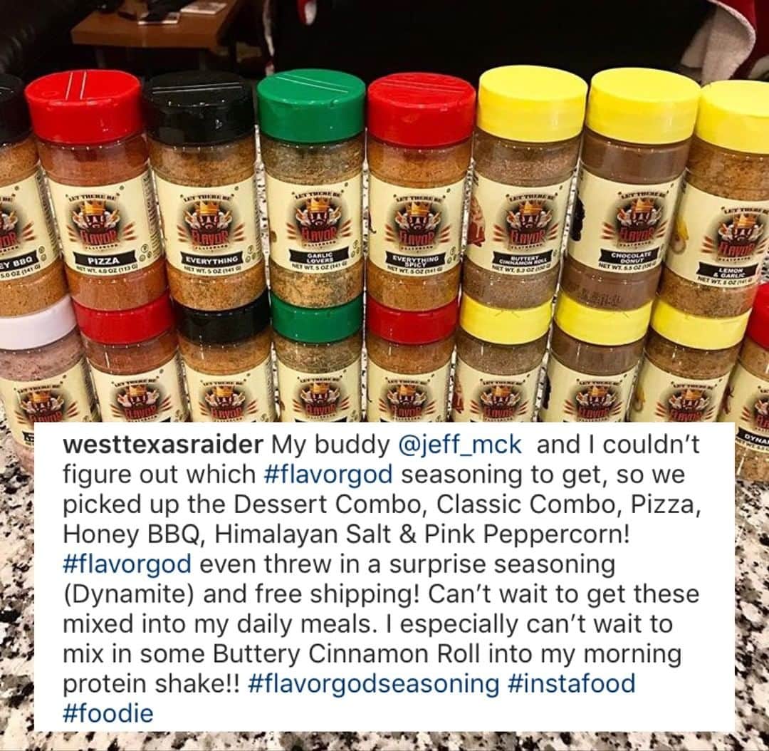 Flavorgod Seasoningsさんのインスタグラム写真 - (Flavorgod SeasoningsInstagram)「#FLAVORGOD CUSTOMER REVIEW 😃👍🏻﻿ -﻿ Build Your Own Bundle Now!!﻿ Click the link in my bio @flavorgod ✅www.flavorgod.com﻿ -﻿ Review by @westtexasraider - Thank you so much!﻿ -﻿ FREE SHIPPING on ALL orders of $50.00+ in the US!﻿ -﻿ Flavor God Seasonings are:﻿ 💥 Zero Calories per Serving ﻿ 🙌 0 Sugar per Serving﻿ 🔥 KETO & PALEO﻿ 🌱 GLUTEN FREE & KOSHER﻿ ☀️ VEGAN-FRIENDLY ﻿ 🌊 Low salt﻿ ⚡️ NO MSG﻿ 🚫 NO SOY﻿ 🥛 DAIRY FREE *except Ranch ﻿ 🌿 All Natural & Made Fresh﻿ ⏰ Shelf life is 24 months﻿ -﻿ -﻿ #food #foodie #flavorgod #seasonings #glutenfree #mealprep  #keto #paleo #vegan #kosher #breakfast #lunch #dinner #yummy #delicious #foodporn」6月25日 3時01分 - flavorgod