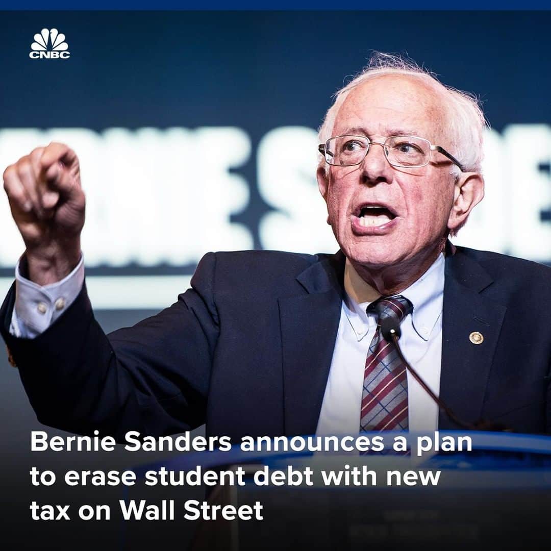 CNBCさんのインスタグラム写真 - (CNBCInstagram)「Sen. Bernie Sanders announced a plan to cancel student debt — all $1.6 trillion of it — for 45 million Americans. ﻿ ﻿ The Democratic presidential candidate's plan would make public colleges and universities tuition- and debt-free. Trade schools and apprenticeship programs would be tuition-free, too.﻿ ﻿ At $2.2 trillion, critics say the plan is too expensive. It would be paid for by a new tax on financial transactions, including a 0.5 percent tax on stock transactions and a 0.1 percent tax on bonds.﻿ ﻿ “This is truly a revolutionary proposal,” Sanders told The Washington Post.﻿ ﻿ To read more, visit the link in our bio.﻿ *﻿ *﻿ *﻿ *﻿ *﻿ *﻿ *﻿ *﻿ #bernie #berniesanders #berniesanders2020 #election  #election2020 #college #university #education #highered #studentloan #graduate #curriculum #highered #tuition #financialaid #studentdebt #cnbc #business #businessnews」6月25日 3時52分 - cnbc