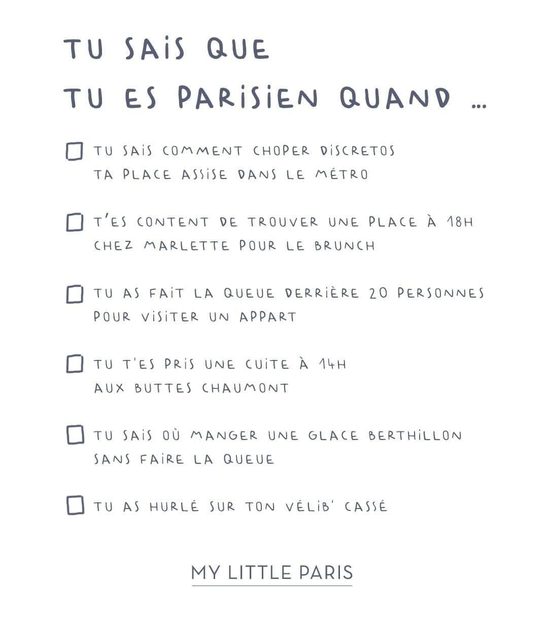 My Little Parisさんのインスタグラム写真 - (My Little ParisInstagram)「Vous cochez toutes les cases ? ✔️⠀ 🇬🇧 : How to know if you are really Parisian.」6月25日 17時12分 - mylittleparis