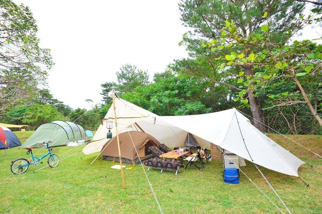 GO OUT沖縄アウトドアウイークのインスタグラム：「GO OUT CAMP RYUKYUの会場で、快適そうなテントサイトを発見！ #goout #gooutcamp #camp #gooutcampryukyu #キャンプ #沖縄 #沖縄県県民の森 #キャンプフェス #アウトドア」