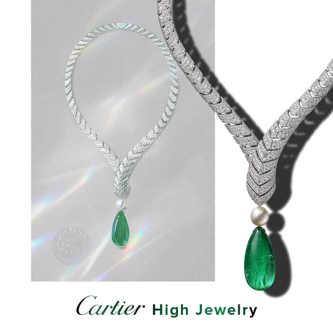 カルティエさんのインスタグラム写真 - (カルティエInstagram)「Bordering on abstract, the snake motif is presented in a stylized way in this supple necklace featuring a 93.54-carat emerald and a 50.71-grain natural pearl. #MonicaBellucci wears #CartierMagnitude at the #CartierHighJewelry Gala in London. #HighJewelry」6月25日 19時00分 - cartier