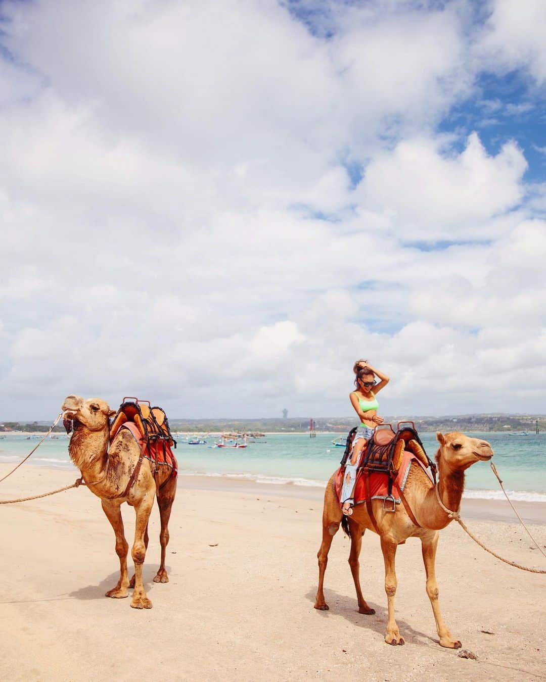 MARISのインスタグラム：「Camels 🐪 🐫🌴 #Camel #bali #らくだ  可愛かった💕 左の子は22歳の師匠🐫 右の子は6歳の美人な女の子🐪」
