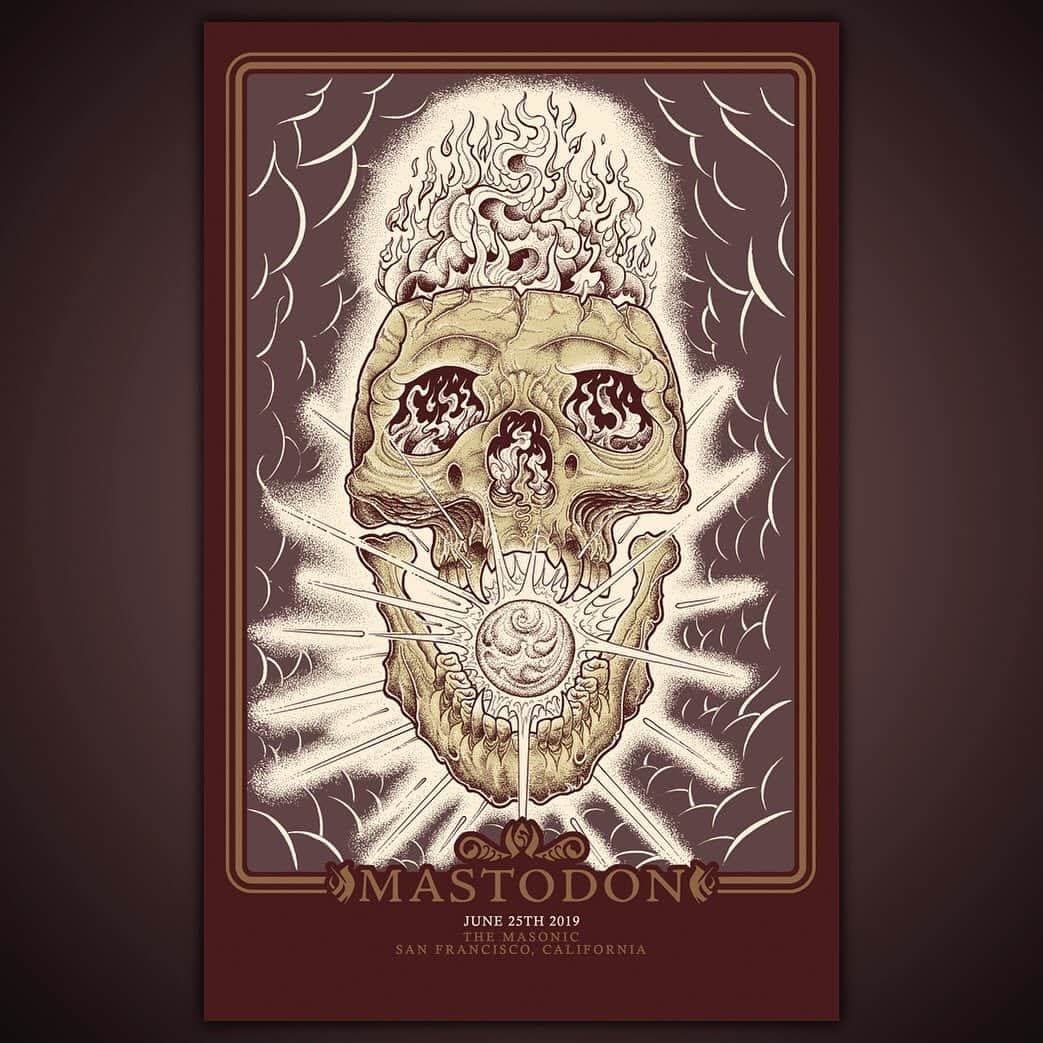 マストドンさんのインスタグラム写真 - (マストドンInstagram)「San Francisco! We are here!  Mastodon 'The Unheavenly Skye Tour' limited edition screen print: 20 of 26 - San Francisco, CA | 6/25 Artwork by: Jimbob Isaac – Poster series produced by: Lady Lazarus @jimbobisaac @ladylazarustx #unheavenlyskyetour #mastodonrocks #limitededition #gigposters #ladylazarus #jimbobisaac」6月26日 4時10分 - mastodonrocks