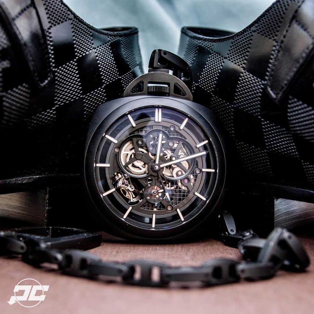 パネライのインスタグラム：「I guess when you have it all you could afford to just splurge on the very unique #Panerai #PAM446 59mm Ceramic Tourbillon Pocket watch valued close to 200K USD and limited to only 50 pieces which last time I checked only a couple were left. It came with a pretty slick desk display setup as well. #paneraicentral」