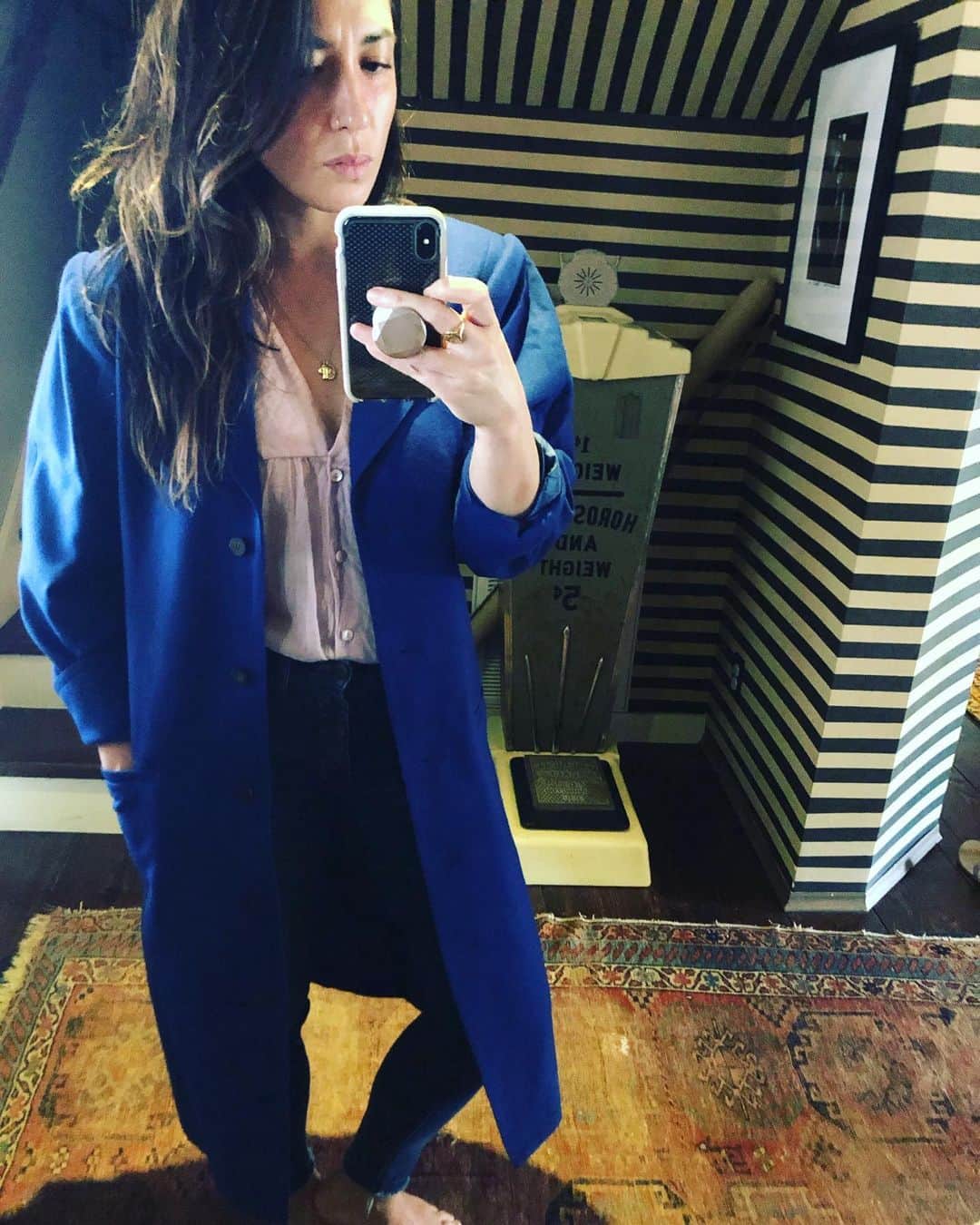のインスタグラム：「When you find a vintage Yves Saint Laurent wool coat from the 80’s in Yves Klein Blue and you suddenly wish it were fall ✨💙 #fuckitssohotoutside」