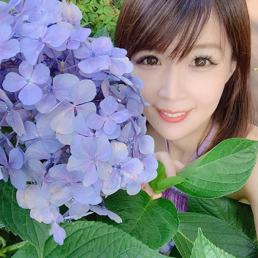 沢木麻衣のインスタグラム：「6月はとにかく紫陽花三昧(^ ^) #写真好きな人と繋がりたい  #モデル女子  #紫陽花 #写真で伝えたい私の世界  #梅雨コーデ」