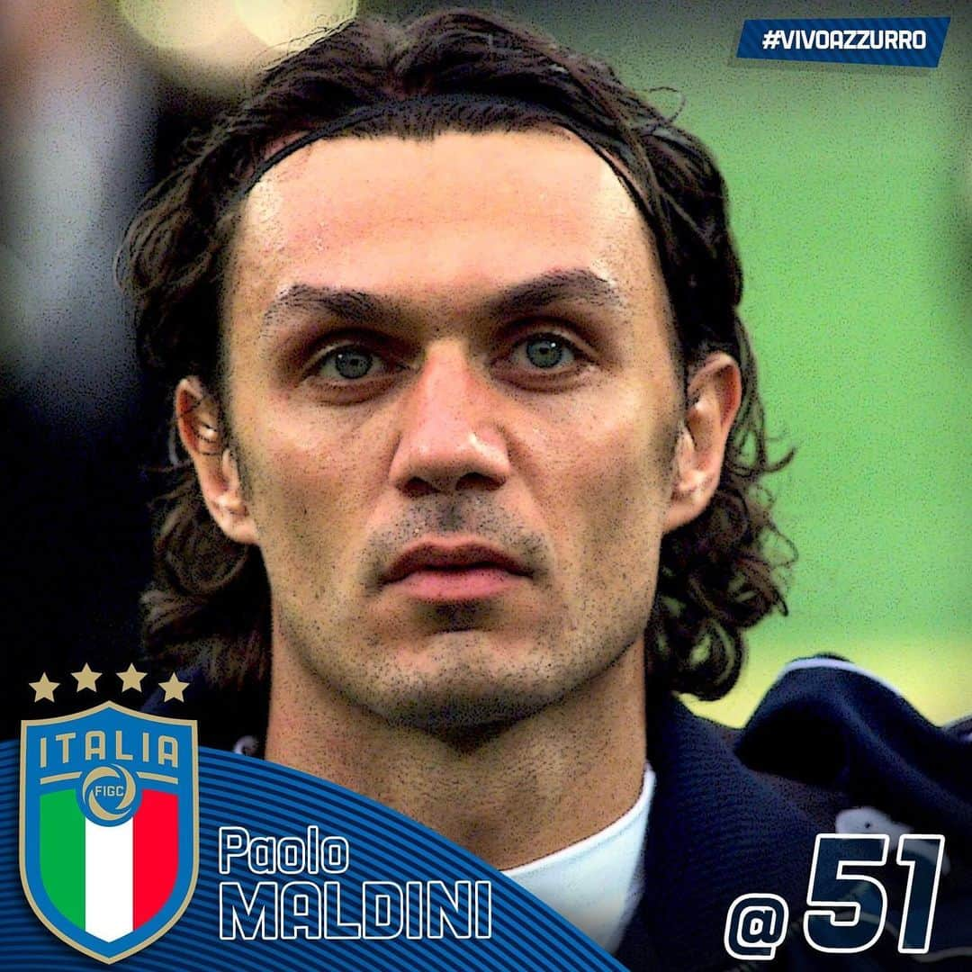 サッカーイタリア代表さんのインスタグラム写真 - (サッカーイタリア代表Instagram)「🎂 Buon compleanno a Paolo #MALDINI per i suoi 5️⃣1️⃣ anni! 🇮🇹 126 presenze in #Nazionale ⚽️ 7 #gol ⭐️ Nella #HallOfFame del #Calcio Italiano dal 2012 🗓 #Milano, #26giugno 1968  #Azzurri #EroiAzzurri #VivoAzzurro #Italia」6月26日 16時34分 - azzurri