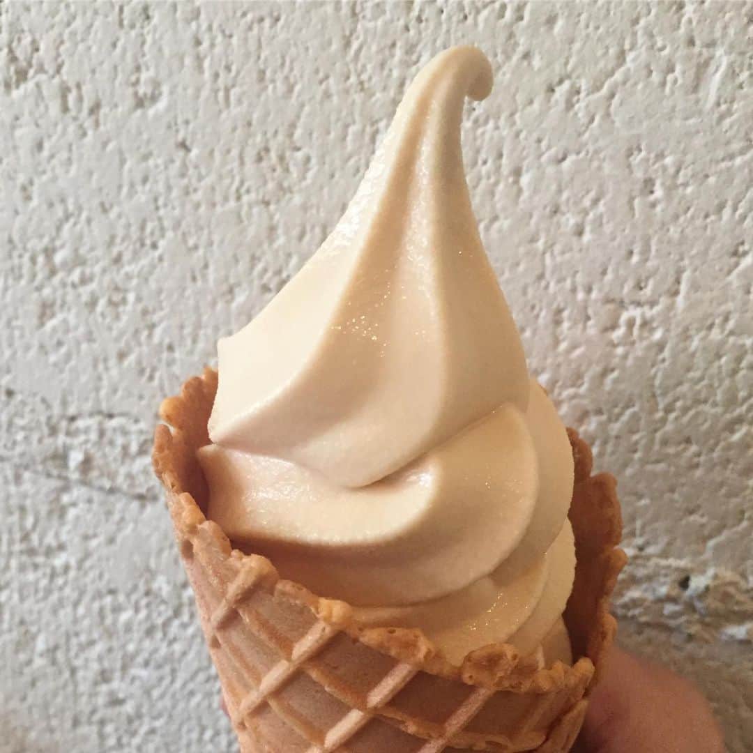 浦えりかのインスタグラム：「このソフトクリーム美味しすぎてやばい。 今まで食べたソフトクリームの中で1番好きかも。 #軽井沢ミノリヤ #ロイヤルスウィートバニラ #ソフトクリーム」