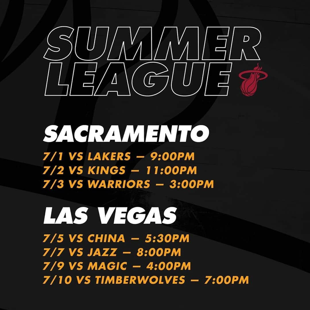 Miami HEATさんのインスタグラム写真 - (Miami HEATInstagram)「2019 Miami HEAT Summer League kicks off in just 🖐️ days!  Click the link in our bio to check out our roster for the California Classic in Sacramento & the Las Vegas session!」6月27日 3時00分 - miamiheat