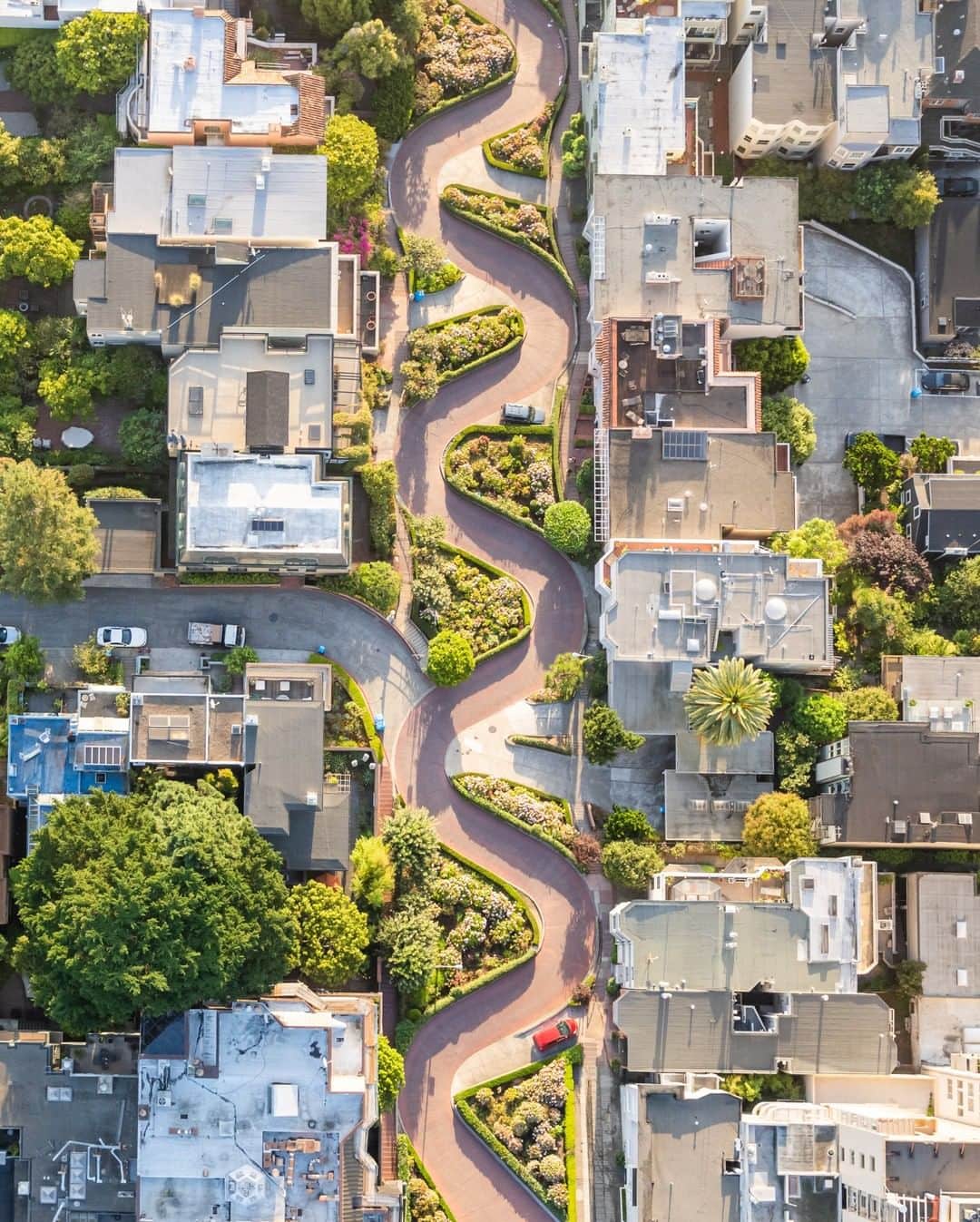 National Geographic Travelさんのインスタグラム写真 - (National Geographic TravelInstagram)「Photo by @tobyharriman | Lombard Street, shown here, is known to be the most crooked street in the world. But few know Vermont Street, a different San Francisco street also stakes claim to that title. It has seven sharp turns as opposed to Lombard's eight, but its hill is steeper than the one on Lombard Street. Regardless, it’s hard to deny how beautiful Lombard looks from above. This photo was taken from a helicopter. #sanfrancisco #aerial」6月27日 10時00分 - natgeotravel
