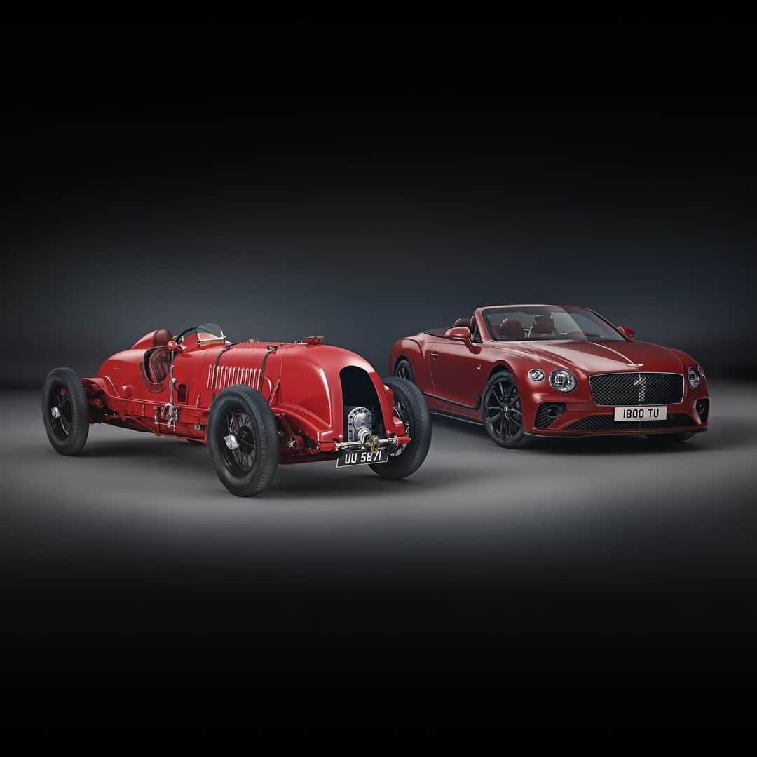 のインスタグラム：「Introducing the third and final Limited Edition in Bentley’s Centenary series: the Continental GT Convertible Number 1 Edition by #Mulliner, inspired by the original No. 1 #Bentley Blower. Exterior paint: Dragon Red II. Link in bio. #Bentley100Years #ContinentalGTC  Continental GT Convertible WLTP drive cycle: fuel consumption, mpg (l/100km) - Combined 20.2 (14.0). Combined CO2 – 317 g/km.」