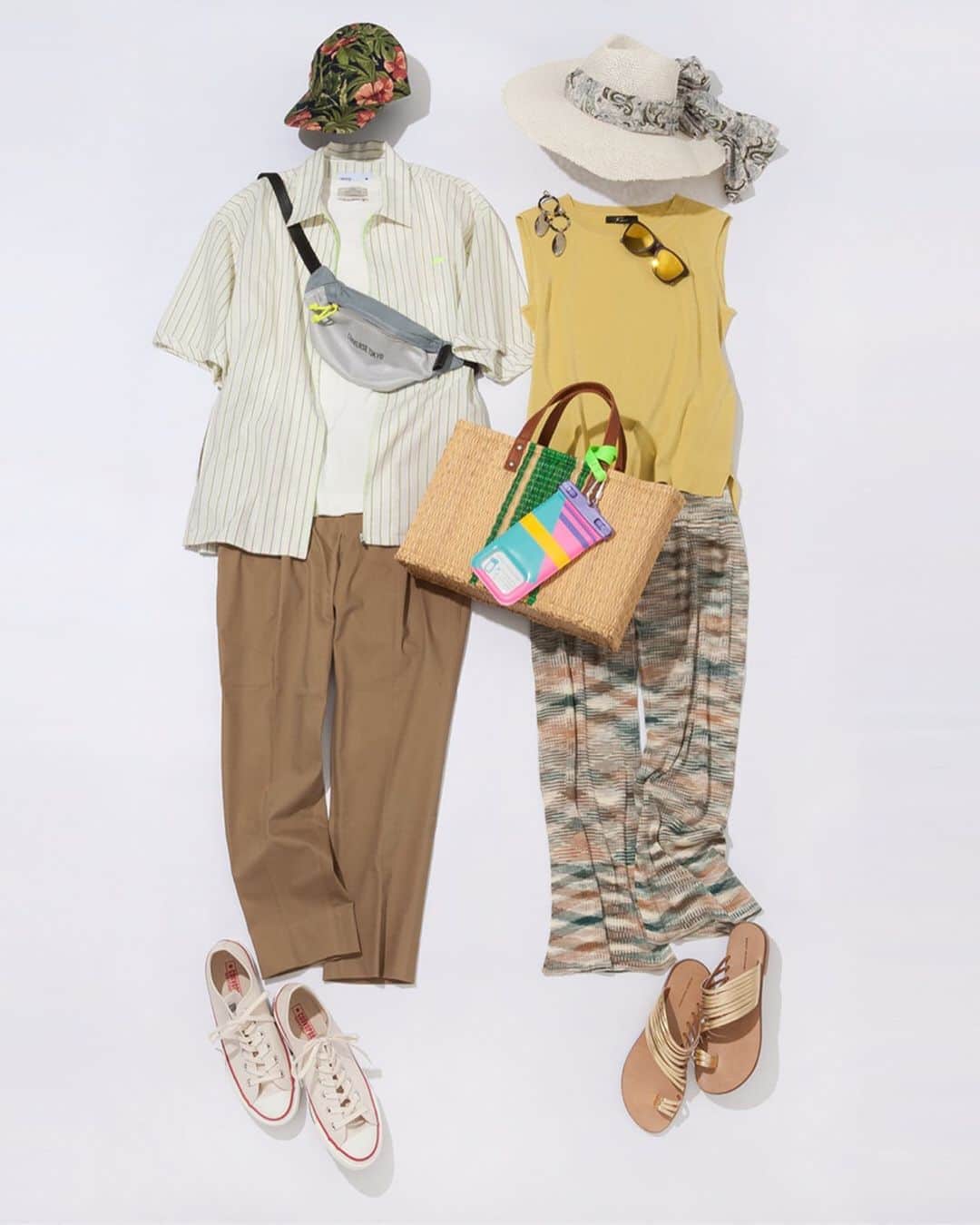 ルミネ公式のインスタグラム：「機能服＆小物はナチュラルカラーでリンクコーデ ［レディース］ #プルオーバー ¥11,000+TAX #urbanresearchrosso #パンツ ¥10,800+TAX #SHENERY #ハット ¥6,400+TAX #MilaOwen #スカーフ ¥3,200+TAX #kastane #バッグ ¥8,000+TAX #journalstandardrelume #サンダル ¥15,000+TAX #urbanresearch ［メンズ］ #シャツ ¥19,000+TAX #ウエストポーチ ¥6,800+TAX #スニーカー ¥12,000+TAX #パンツ ¥10,000+TAX ・ #lumine #ルミネ #ルミネ池袋 https://magazine.lumine.ne.jp/?p=82522 ※商品の価格や取り扱い状況は撮影時点のもので、変更になることがあります。」