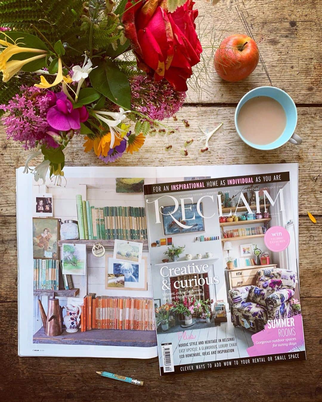 Tea and sittingさんのインスタグラム写真 - (Tea and sittingInstagram)「🌿🏠✨...I’m so excited to be featured in @reclaimmag this month; not just inside but on the front cover too!! I loved being able to talk about my home, the objects which inspire me, and all the bits and pieces which have everyday preciousness... Photographer @cathy.pyle took this portrait of me and The Cheeks along with the other pics in this carousel ( apart from the #5ftinftable ones ) and Kay from @kinship_creativedc put the whole article together and also coordinated the lovely atmospheres in each photo. I had a gorgeous day with these 2 women and I feel that the article really reflects that...so if you want a bit of a read about my home and how I live in it, grab yourself a copy!! ( Upholstered chair in Pic 4 is by @emilyboo3 with bespoke fabric designed by me ) 🌿💛📚 #artistportrait #colourfulinteriors #wabisabiinteriors #consciouscreativity #meandmycat #consciousconsumer #sustainableinteriordesign #reclaimmagazine #ordinaryinspirations #bespokeupholstery #artby5ftinf #5ftinfwearsthings」6月27日 18時52分 - 5ftinf