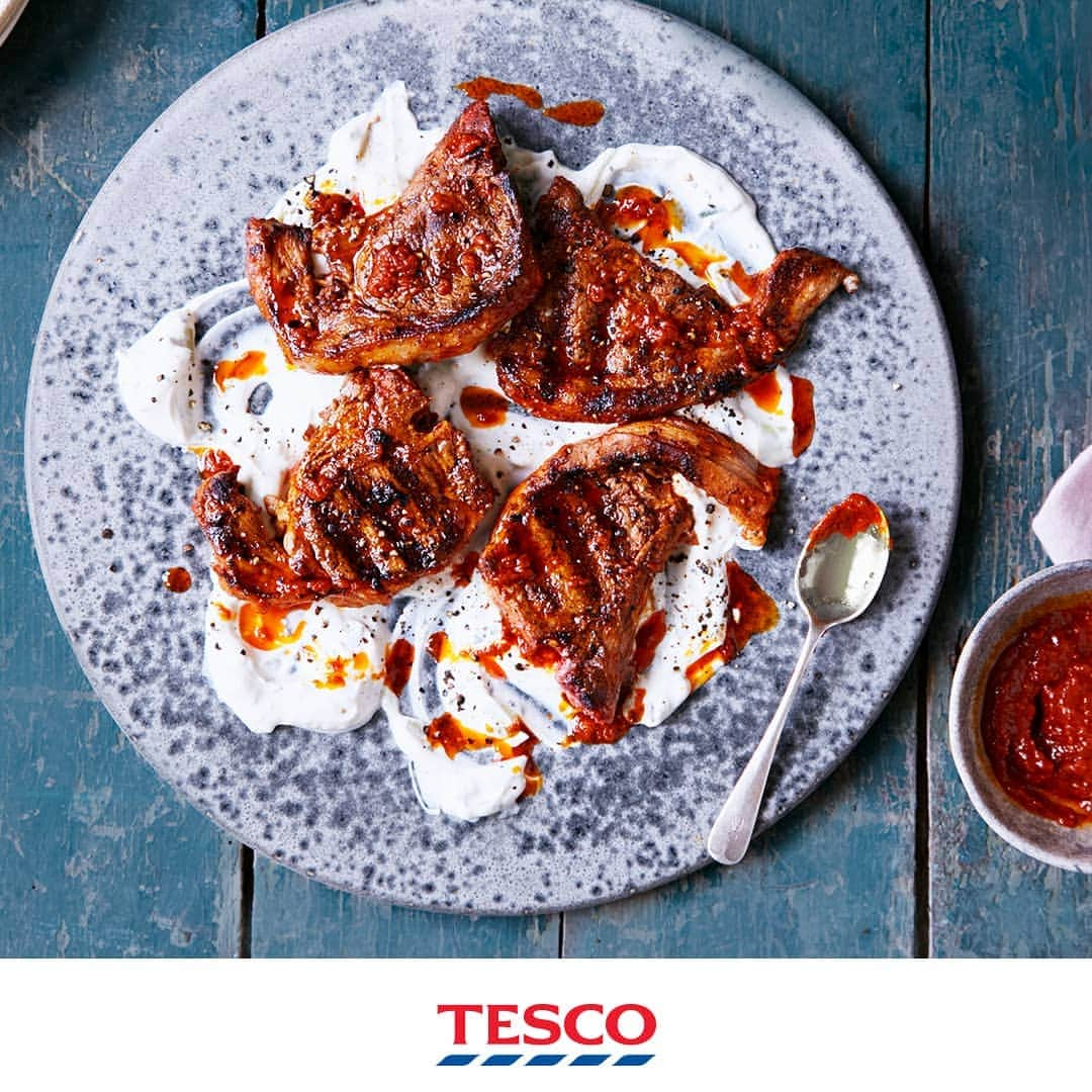 Tesco Food Officialさんのインスタグラム写真 - (Tesco Food OfficialInstagram)「It’s summertime, and the grillin’ is easy. Especially when it comes to our hassle-free harissa lamb. Succulent chops, a few brushstrokes of harissa paste and a dollop of cool tzatziki - simple as that.  Ingredients 4 lamb chops (300g pack) 2 tbsp harissa paste, plus extra to serve (optional) 200g tzatziki  Method.  Put 4 lamb chops in a dish and rub all over with 2 tbsp harissa paste. Cover and set aside to marinate for 30 mins. Grill the chops on a preheated barbecue for 3-4 mins each side for medium-rare, or 5-6 mins for medium-well. Set aside to rest for 1 min. Spoon a 200g tub tzatziki onto a serving platter, spreading out to cover. Arrange the chops on top of the tzatziki and drizzle over a little extra harissa or olive oil, if you like. Grab a napkin and scoop up the spicy chops with the cool dip.」6月27日 21時03分 - tescofood