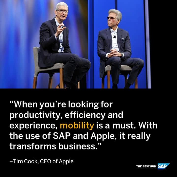 SAPさんのインスタグラム写真 - (SAPInstagram)「SAP and @apple 🤝 are combining the powers of mobility 📱 and the Intelligent Enterprise 💡 to create new #machinelearning 🤖 and #AR 🕶 capabilities. @billrmcdermott discusses with Apple CEO: http://sap.to/6177ES73b」6月28日 0時59分 - sap