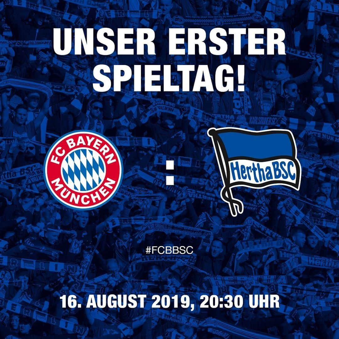 ヘルタ・ベルリンさんのインスタグラム写真 - (ヘルタ・ベルリンInstagram)「Knaller zum Start in die neue Bundesliga-Saison! 🔥 Wir eröffnen die Spielzeit 2019/20 am 16. August gegen den FC Bayern München! . . #spielplan #bundesliga #eröffnungsspiel #season #dfl #fcbbsc #hahohe #herthabsc」6月28日 19時09分 - herthabsc