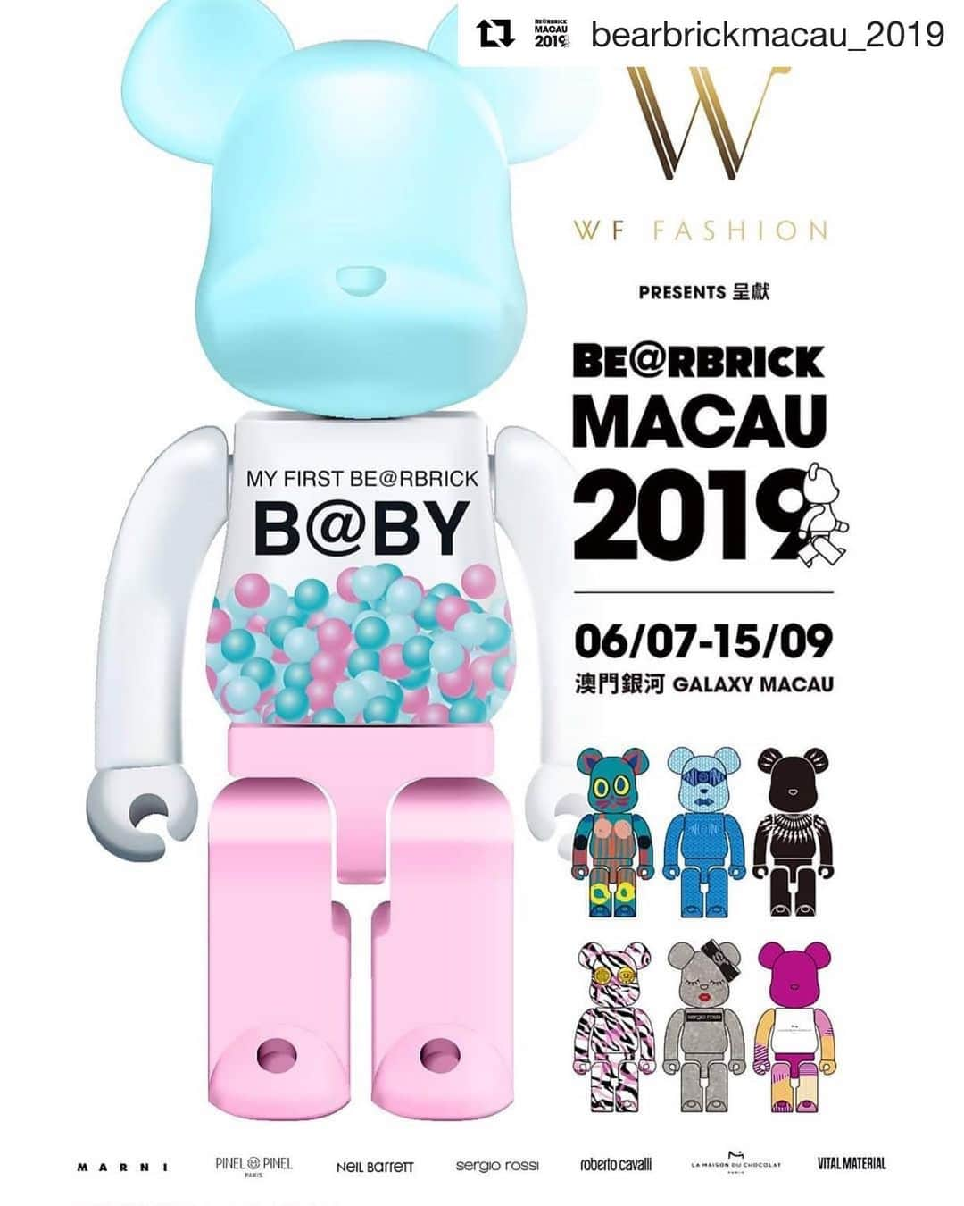 MEDICOM TOYさんのインスタグラム写真 - (MEDICOM TOYInstagram)「#Repost @bearbrickmacau_2019 with @get_repost ・・・ 📣📣📣千呼萬喚! 隆重宣佈由WF FASHION主辦的BE@RBRICK MACAU 2019大型時尚藝術展於7月6日至9月15日期間在澳門銀河同大家見面。  留意Facebook及Instagram，追蹤最新動態!  It’s been a long wait!  WF Fashion proudly presents BE@RBRICK MACAU 2019 from 6th July to 15th September 2019 at @galaxymacau.  Stay tuned! 🔥 🇲🇴 🇲🇴🇲🇴🇲🇴🇲🇴🇲🇴 #BEARBRICKMACAU2019 #WFFASHION」6月28日 13時27分 - medicom_toy