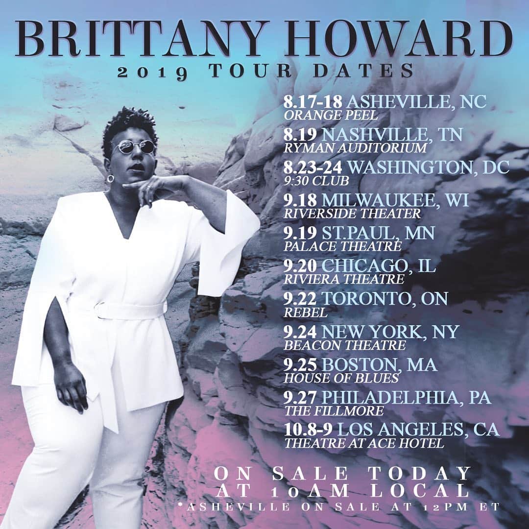 アラバマ・シェイクスさんのインスタグラム写真 - (アラバマ・シェイクスInstagram)「Reminder! Tickets for the following Brittany Howard shows go on sale TODAY at 10am local time! brittanyhoward.com @blackfootwhitefoot」6月28日 22時00分 - alabama_shakes