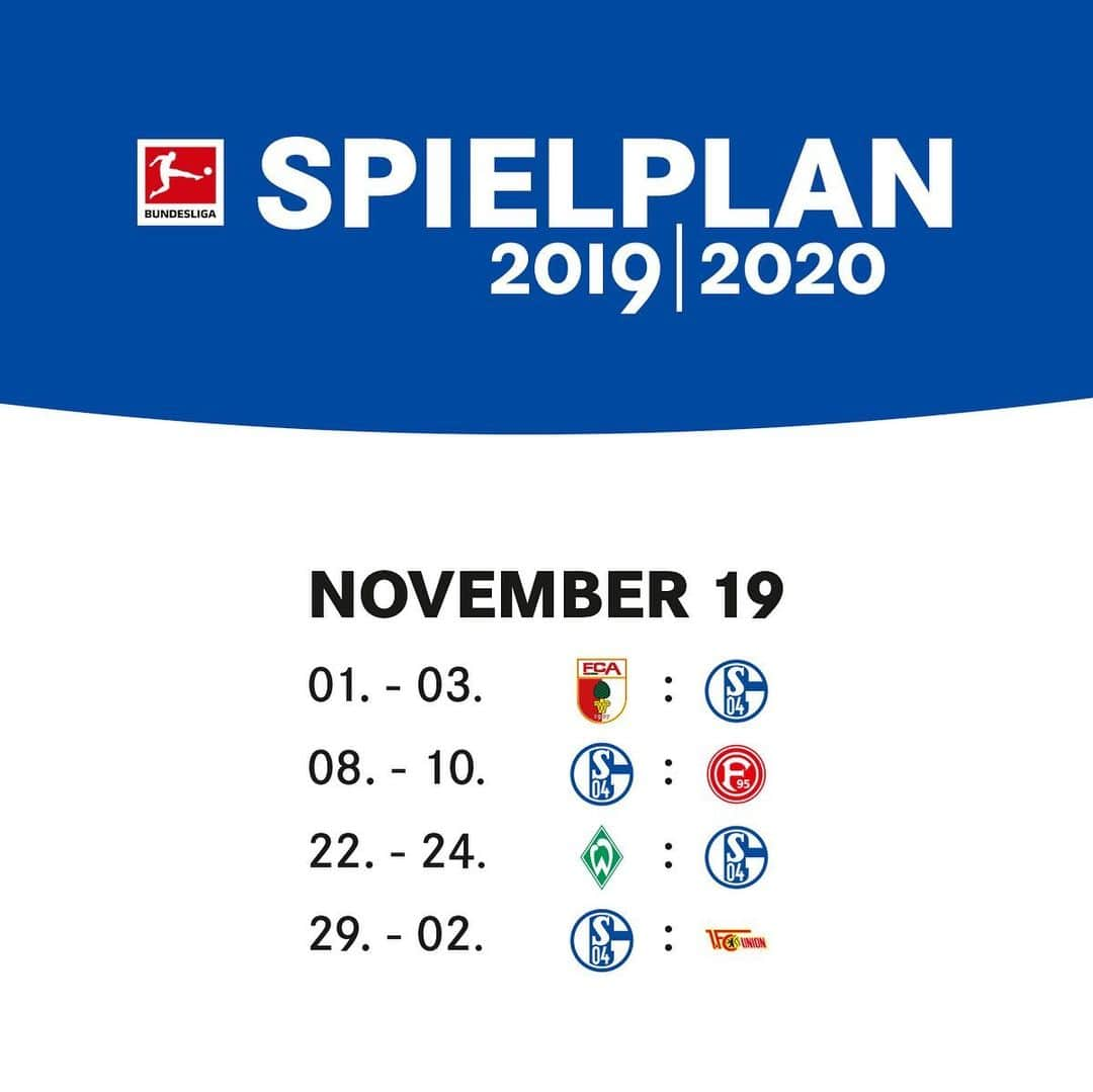 シャルケ04さんのインスタグラム写真 - (シャルケ04Instagram)「Our 2019/20 Bundesliga campaign 📅 Which month are you most looking forward to? . . #Schalke #S04 #Bundesliga #Football #Soccer #Knappen #WirLebenDich #🔵⚪️」6月28日 23時20分 - s04