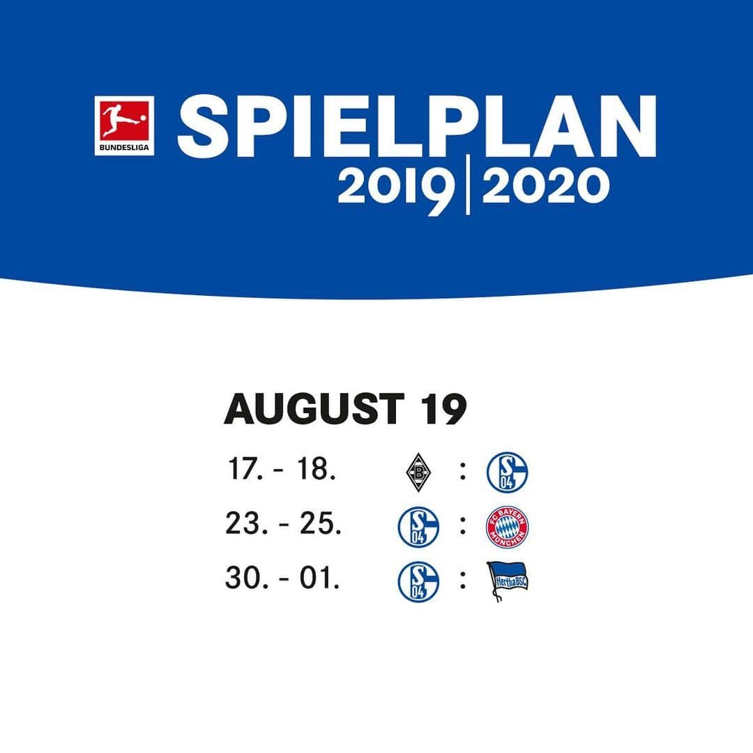 シャルケ04さんのインスタグラム写真 - (シャルケ04Instagram)「Our 2019/20 Bundesliga campaign 📅 Which month are you most looking forward to? . . #Schalke #S04 #Bundesliga #Football #Soccer #Knappen #WirLebenDich #🔵⚪️」6月28日 23時20分 - s04
