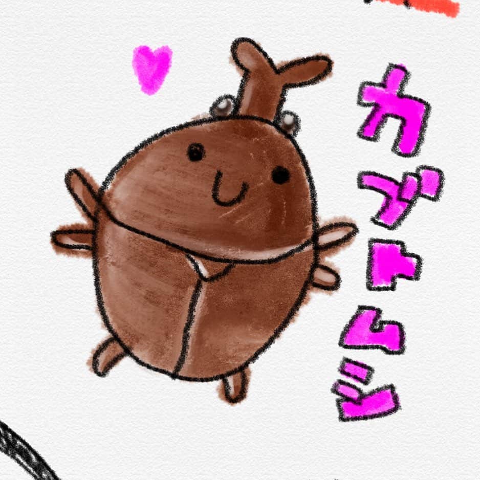  吉永龍樹のインスタグラム：「カブトムシ #カブトムシ #イラスト練習 #イラストグラム #目の位置がおかしい」