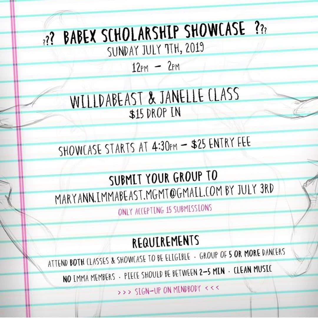 WilldaBeastさんのインスタグラム写真 - (WilldaBeastInstagram)「Last scholarship opportunity 🏆 #buildabeastexperience2019 #fywbabeX19  BABE SCHOLARSHIP SHOWCASE X CLASS || 12pm-2pm @willdabeast__ & @janelleginestra CLASS 4:30pm SHOWCASE || Submit to MaryAnn.immabeast.mgmt@gmail.com by July 3rd with your groups piece! || Sign up for class on mindbody via @immaspace page.  #BABE19  #immabeast  #immabreathe」6月29日 2時01分 - willdabeast__