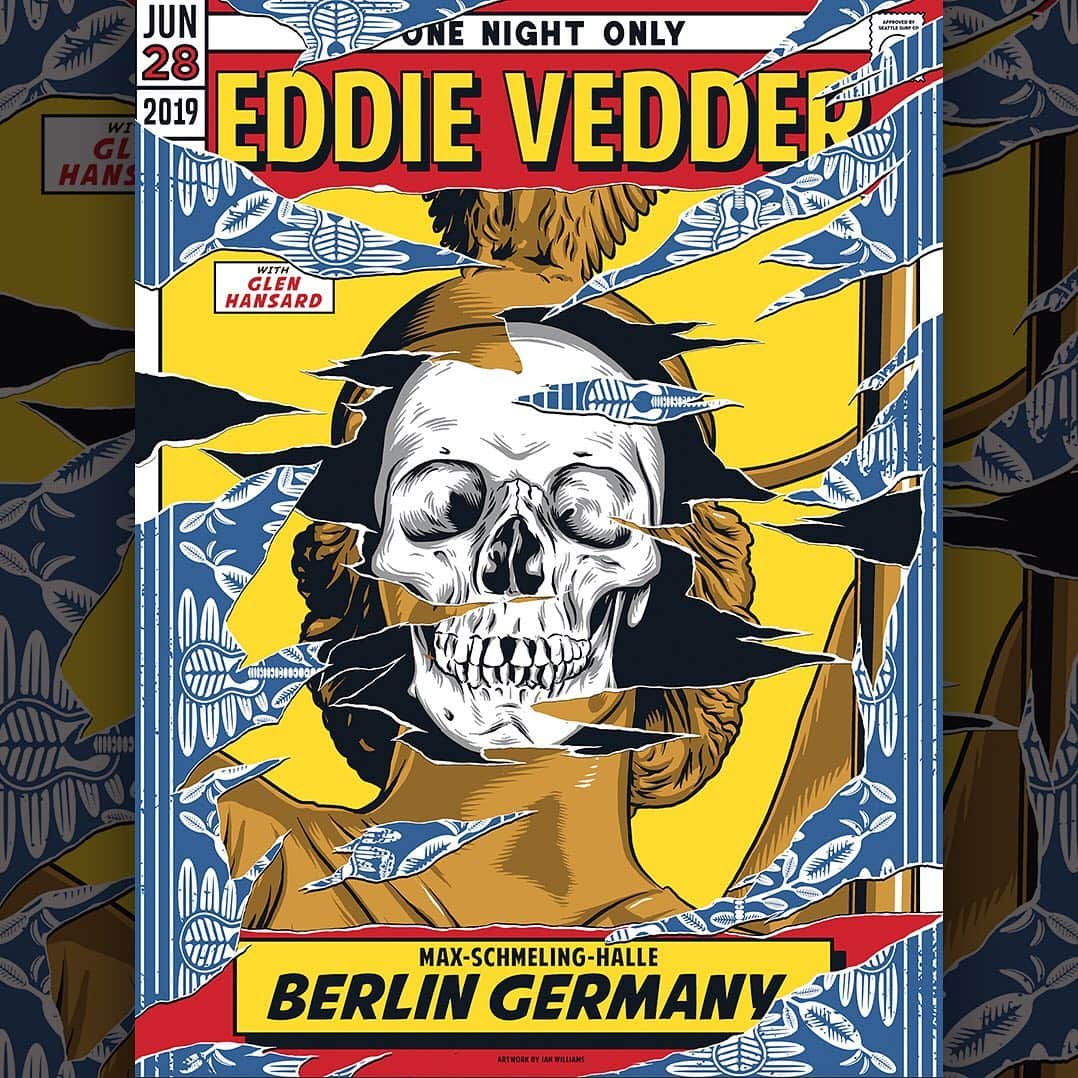 パール・ジャムさんのインスタグラム写真 - (パール・ジャムInstagram)「The official poster art for #EddieVedder's show tonight at the @MaxSchmelingHalle_Official in Berlin. 🎨: @IanWilliamsArt」6月29日 2時07分 - pearljam