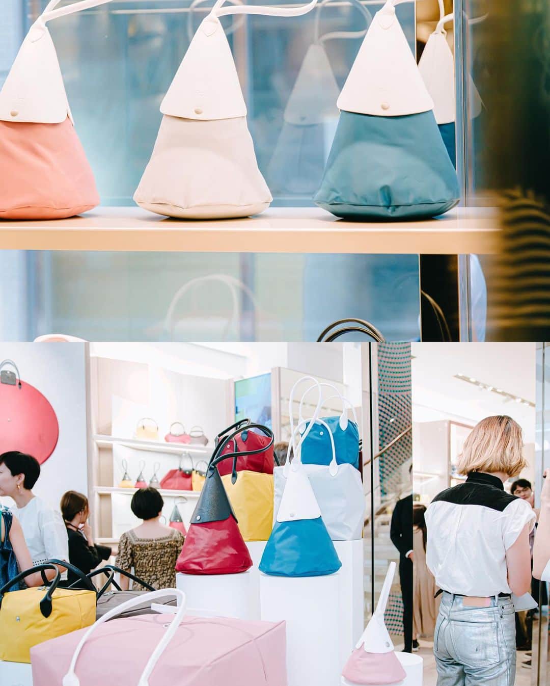 6151さんのインスタグラム写真 - (6151Instagram)「Longchamp x nendo｜LE PLIAGE﻿ ﻿ ロンシャンのル プリアージュが﻿ nendoとコラボした限定バッグを発売﻿ ということで、表参道のイベントへ。﻿ ﻿ わたしのバッグは円錐型のコーン。﻿ グレーとホワイトレザーの三角かわいい。 ﻿ #ロンシャン #Longchamp﻿ #longchampxnendo」6月29日 22時57分 - 6151