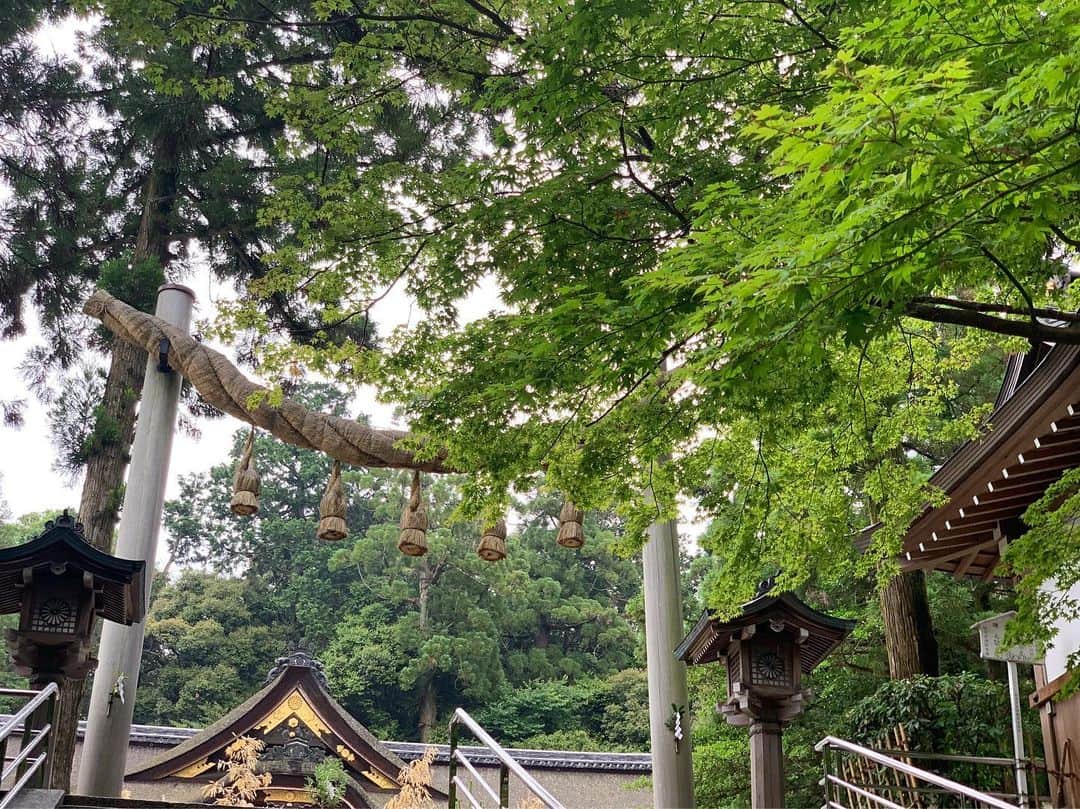 青山有紀さんのインスタグラム写真 - (青山有紀Instagram)「奈良桜井市の #三輪山勝製麺 さん見学のあと、だいすきな大神神社に参拝したいです、とお願いして車で向かったとたん、びっくりするくらい突然の大雨☔️ でも近づくにつれてあっと言う間に雨は上がり、着いた時には晴れ渡る空☀️ 雨で浄化されマイナスイオンたっぷりの大神神社での静かな時間は素晴らしく、とても良いお参りが出来ました🙏✨ この日は夏越祓の芽の輪が設置されていました。三霊木の芽の輪をくぐって出ることで無病息災を祈り、新しく生まれ変わる再生の意味もあるそうです。 #大神神社夏越祓の芽の輪は7月7日まで #晴れ王子のパンケーキ王子ありがとう☀️☀️☀️ @satorucci  #帰りの電車から見上げた空も綺麗でした」6月29日 20時52分 - yukiaoya