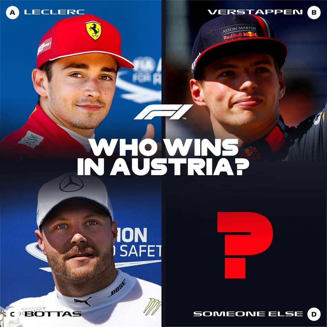 F1さんのインスタグラム写真 - (F1Instagram)「Three different teams in the top three. The championship leader lurks behind. One big question: Who’s your winner? ⬇️ . #F1 #Formula1 #AustrianGP #Leclerc #Verstappen #Bottas」6月30日 16時57分 - f1