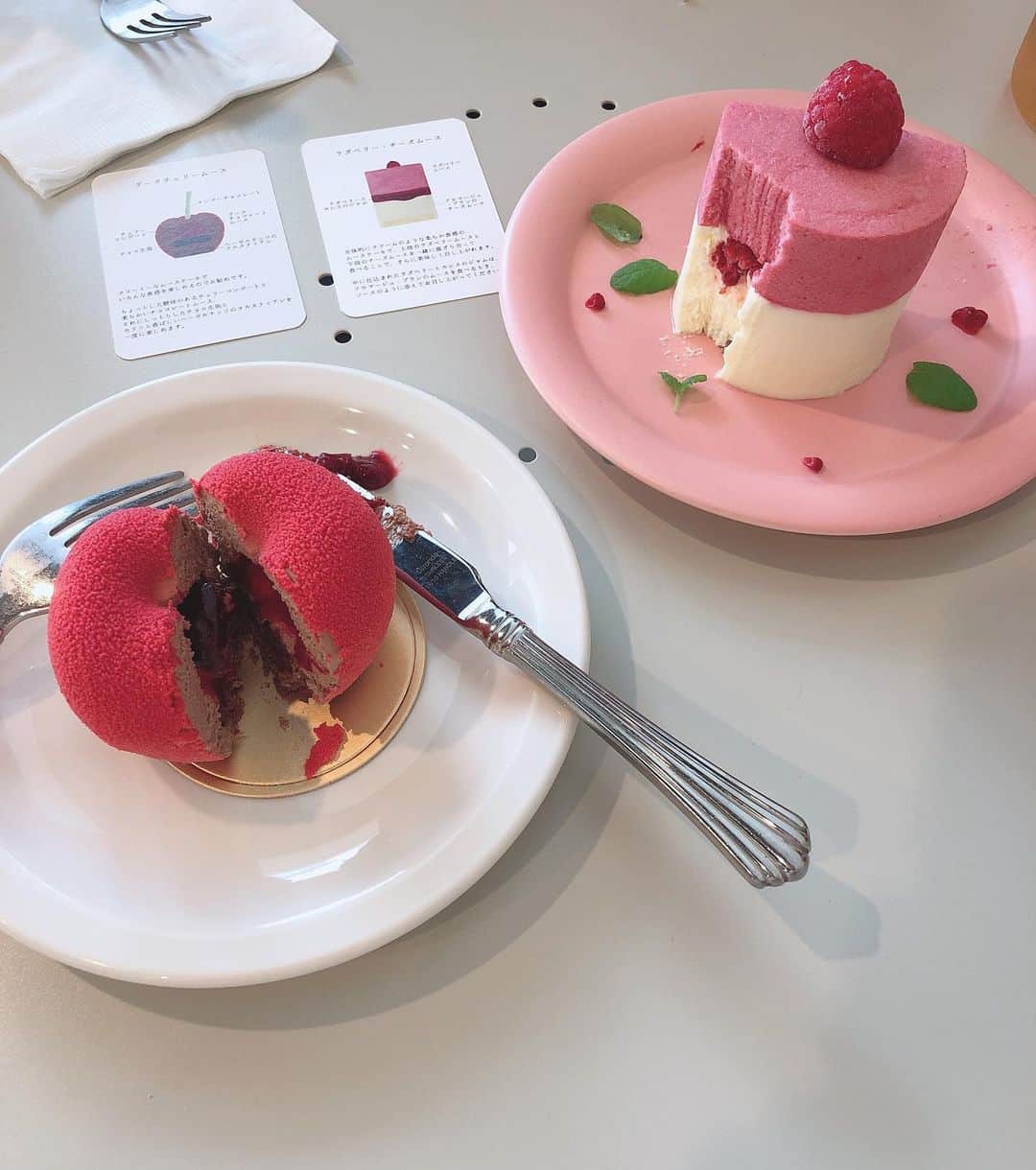 鈴木茉由さんのインスタグラム写真 - (鈴木茉由Instagram)「ここのケーキ本当に美味しかった🧁💓💓 りんごの方が ダークチェリームース🍒 ピンクのほうが ラズベリーチーズムース🍇 お店もかわいいしかなりオススメ🥰🥰🥰 . #韓国旅行 #韓国カフェ #弘大カフェ #dearme #sweets #cakes」6月30日 12時56分 - mayu__09