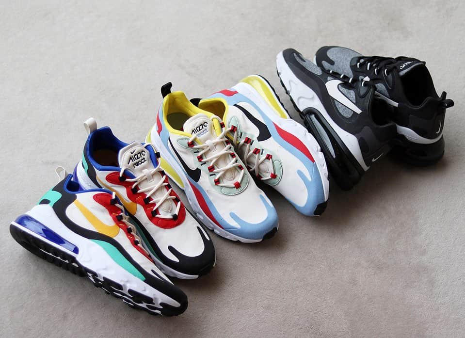 のインスタグラム：「2019 .7 .3 (wed) in store ■NIKE AIR MAX 270 REACT COLOR : BLACK , PHANTOM SIZE : 24.0cm - 24.5cm , 26.0cm - 29.0cm PRICE : ¥15,000 (+TAX) ・ ■NIKE W AIR MAX 270 REACT COLOR : BLACK , PHANTOM SIZE : 23.0cm - 25.0cm , 26.0cm - 29.0cm PRICE : ¥15,000 (+TAX) ・ #a_and_s #NIKE #NIKEAIRMAX #NIKEAIRMAX270 #NIKEAIRMAX270REACT #BAUHAUS #OPTICAL」