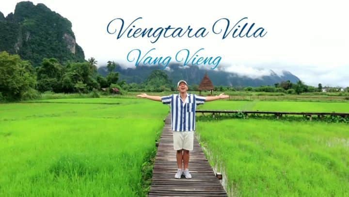 アイス・サランユーのインスタグラム：「ສະບາຍດີ จากวังเวียง,ประเทศลาว I'm @viengtara ❤🙏 หลังจากบินมาลงเวียงจันทร์ ต่อรถตู้มาอีก 4 ชม ก็มาถึงครับ หนึ่งในสถานที่โปรดของice ยังคงงดงาม สงบ เรียบง่าย แต่สะดวกสะบาย และบริการ ตอนรับยอดเยี่ยม เช่นเคย นี่คือครั้งที่2 ของice ที่ได้มาที่นี่ครับ  คนลาว น่ารัก ใจดี และมีน้ำใจมาก อยากให้ทุกคนได้มา ❤❤ #เวียงธาราวิลล่า  #วังเวียง  #icesarunyuaroundtheworld  #Laos」