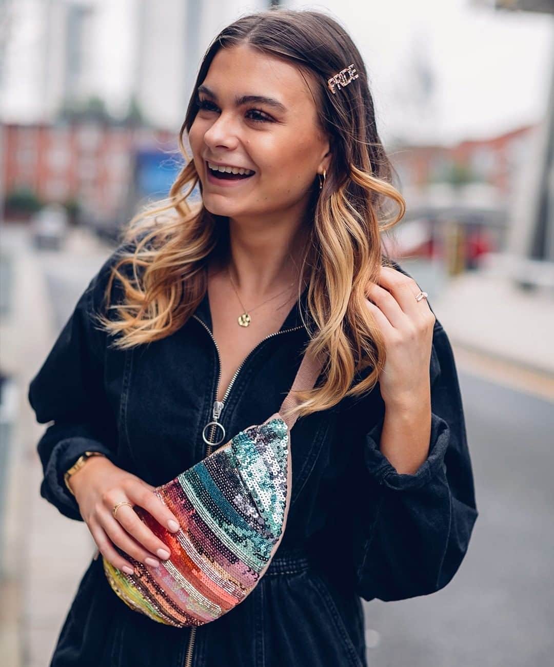 アクセサライズのインスタグラム：「Get ready for #LondonPride with accessories in all the colours of the rainbow, as seen on the gorgeous @bibi_bagnall. Tap our Trending story highlight for more pride must-haves. 🔍Bumbag - 7904519900 🔍Pride slide - 7868799900  Tap the link in the bio to shop now.  #Accessorize #Accessorizer #Pride2019」