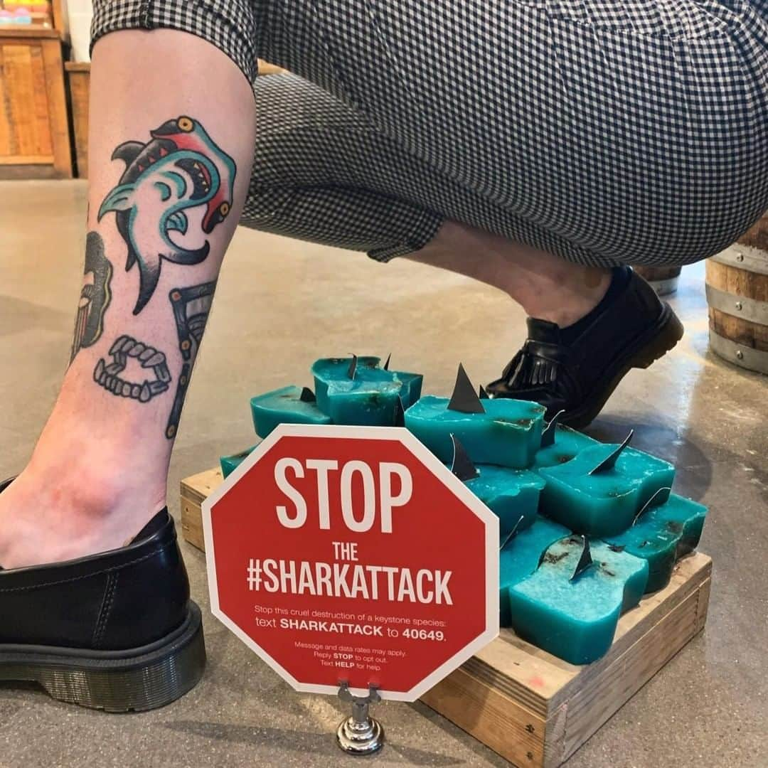 LUSH Cosmeticsさんのインスタグラム写真 - (LUSH CosmeticsInstagram)「Our shop staff are so passionate about ocean conservation, they literally wear it on their skin. Help us save apex predators from the human-led #SharkAttack - sign the pledge via the link in bio before it's too late. And don't forget to check with your local shop to see if they have Shark Fin Soap left in stock! 🦈💙 / 📸: Lush Chicago Michigan Ave on Facebook.⁠ *⁠ *⁠ *⁠ *⁠ *⁠ #sharkattack #shark #ocean #sharkweek #conservation #marinebiology #sharkdiving #wildlife #marinelife #lush #lushcosmetics #lushie #lushlife」7月1日 5時20分 - lushcosmetics