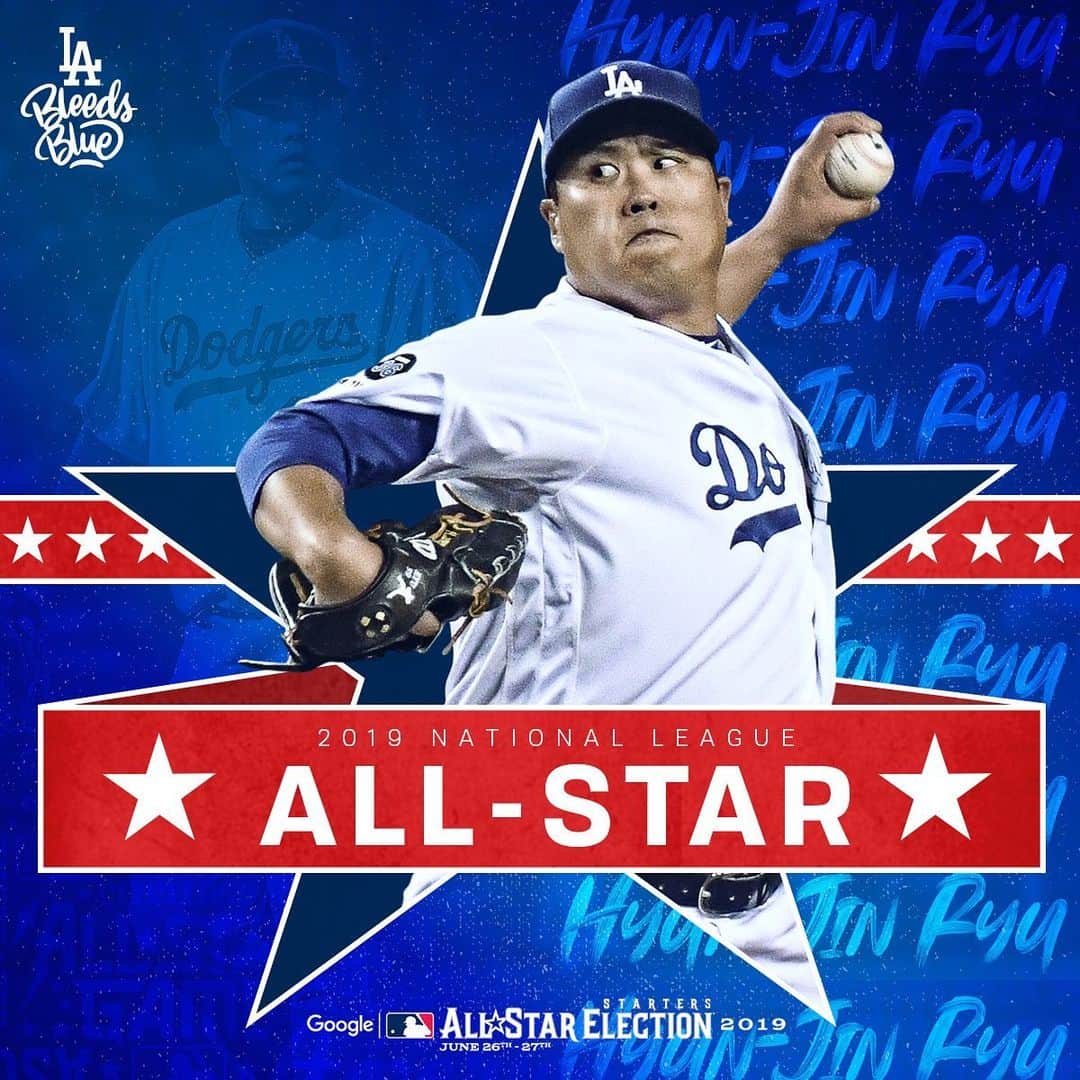 Los Angeles Dodgersさんのインスタグラム写真 - (Los Angeles DodgersInstagram)「Korean Monster.  Congrats to @hyunjinryu325, who earns his first career All-Star Game selection!」7月1日 6時56分 - dodgers