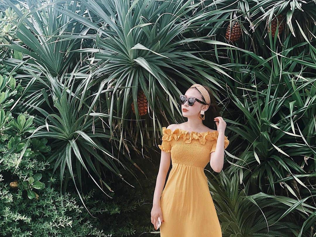 藤川沙弥のインスタグラム：「🍍🍍🍍🍍🍍﻿ ﻿ パイナップルみたいだけど﻿ アダンっていう実で﻿ 人間は食べれないらしい🧐﻿」