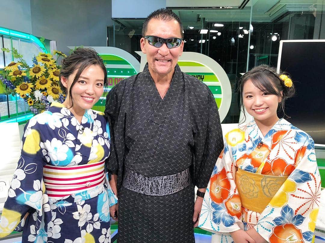 阿部優貴子のインスタグラム：「今週のバラダンは、浴衣ウィーク😆👘💕 一足早く夏を感じてます🌞 蝶野さん、明るくて癒しの優乃ちゃんと☺️💕 * #バラいろダンディ #tokyomx #夏先取り #浴衣 #蝶野正洋 #大原優乃」