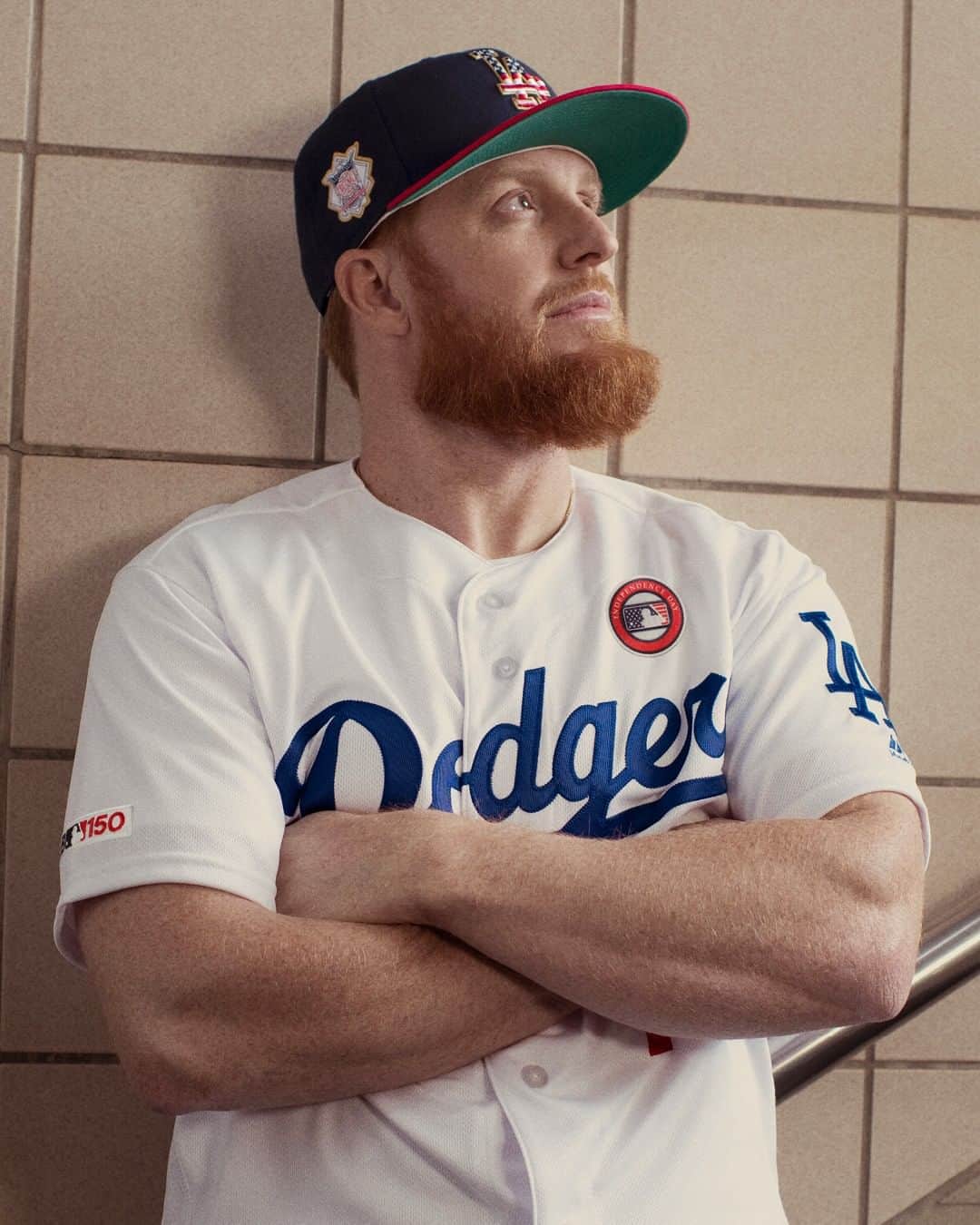 ニューエラ・キャップのインスタグラム：「#NewEraCap Ambassador Justin Turner in the Dodgers Official On-Field Cap of Independence Day. All teams available at neweracap.com. WE REIGN AS ONE」
