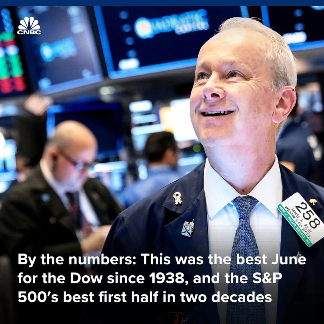 CNBCさんのインスタグラム写真 - (CNBCInstagram)「June was a good month for Wall Street. ⁠ ⁠ ▪️The Dow Jones Industrial Average rallied 7.2%, notching its best June performance since 1938.⁠ ⁠ ▪️The S&P 500 posted its best first half of a year since 1997, soaring 17.3% and reaching an all-time high.⁠ ⁠ ▪️Gold surged more than 7% in June, its biggest gain since June 2016.⁠ ⁠ ▪️Oil surged more than 9% in June.⁠ ⁠ What's behind all of this momentum? You can read up on the topic, at the link in bio. ⁠ *⁠ *⁠ *⁠ *⁠ *⁠ *⁠ *⁠ #stockmarket #stocks #dollar #USD #business #marketdata #data #investing #portfolio #tradertalk #money #trading #wealth #wallstreet #wallst #businessnews #CNBC⁠」7月1日 23時15分 - cnbc