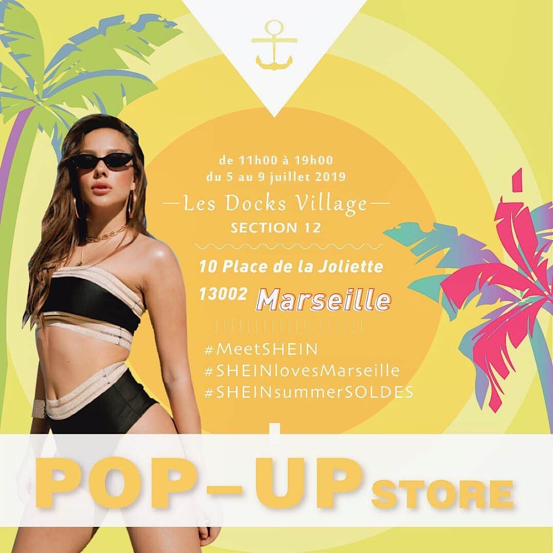 SHEINさんのインスタグラム写真 - (SHEINInstagram)「🇫🇷Destination of our next Pop-Up store MARSEILLE! Meet SHEIN during your vacation, we're coming!🌴💛 👙👗👡Over 8,000 items, crazy prices, up to 5XL clothing, swimsuits and accessories ranging from S to XXXL. 🙌👀Take a look at our summer collection! #SHEINlovesMarseille #SHEINSUMMERSALE #MeetSHEIN 📍Add: Section 12, The Village Docks, 10 place de la Joliette, 13002 Marseille 🔖Opening hours: 11h00-19h00, 5-9 July 2019」7月1日 23時27分 - sheinofficial