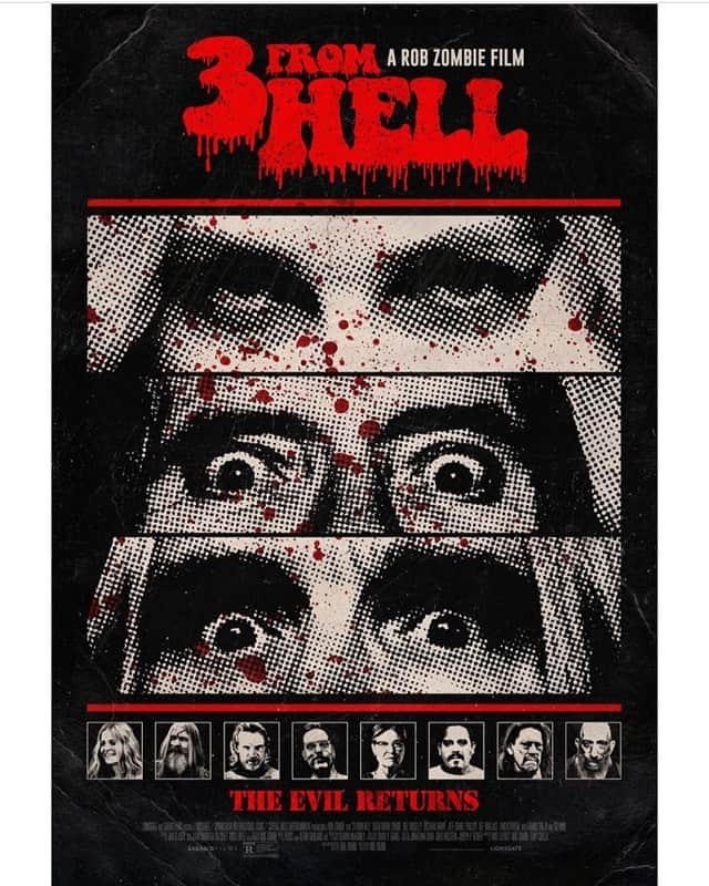 ロブ・ゾンビのインスタグラム：「Check out the official THREE FROM HELL teaser poster!!!!! Also go to FATHOMEVENTS.COM for info on a special 3 night event!!! See 3 FROM HELL before anyone else!!! FYI this will be the UNRATED CUT of 3 FROM HELL! I REPEAT THIS IS THE UNRATED CUT!!!!!! See it starting September 16th! 💀💀💀Tickets on sale JULY 19th!!! #robzombie #sherimoonzombie #billmoseley #richardbrake #sidhaig #deewallace #emiliorivera #dannytrejo #panchomoler #freethethree」