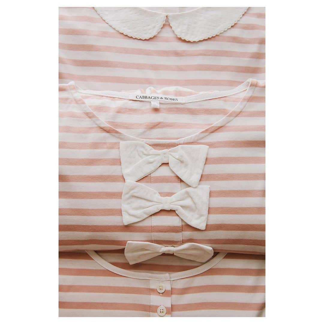キャベジズ&ローゼズのインスタグラム：「Stripes on stripes on stripes 💖 We have beautiful 100% Organic Cotton Jersey Pieces that are perfect for summer. They go with anything and everything. Shop cabbagesandroses.com to see our collection #organiccotton #organiccottonclothing #sustainablefashion #organiccottonjersey #pinkstripes #bowsbowsbows #peterpancollar #ecofashion #cabbagesandroses #cabbagesandrosesfashion @christina_strutt @cabbagesandroses_shop 👆Link In Bio👆」